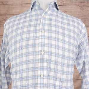 Thomas Dean Shirt Mens Large Plaid Button Down Long Sleeve TD Monogram Dress